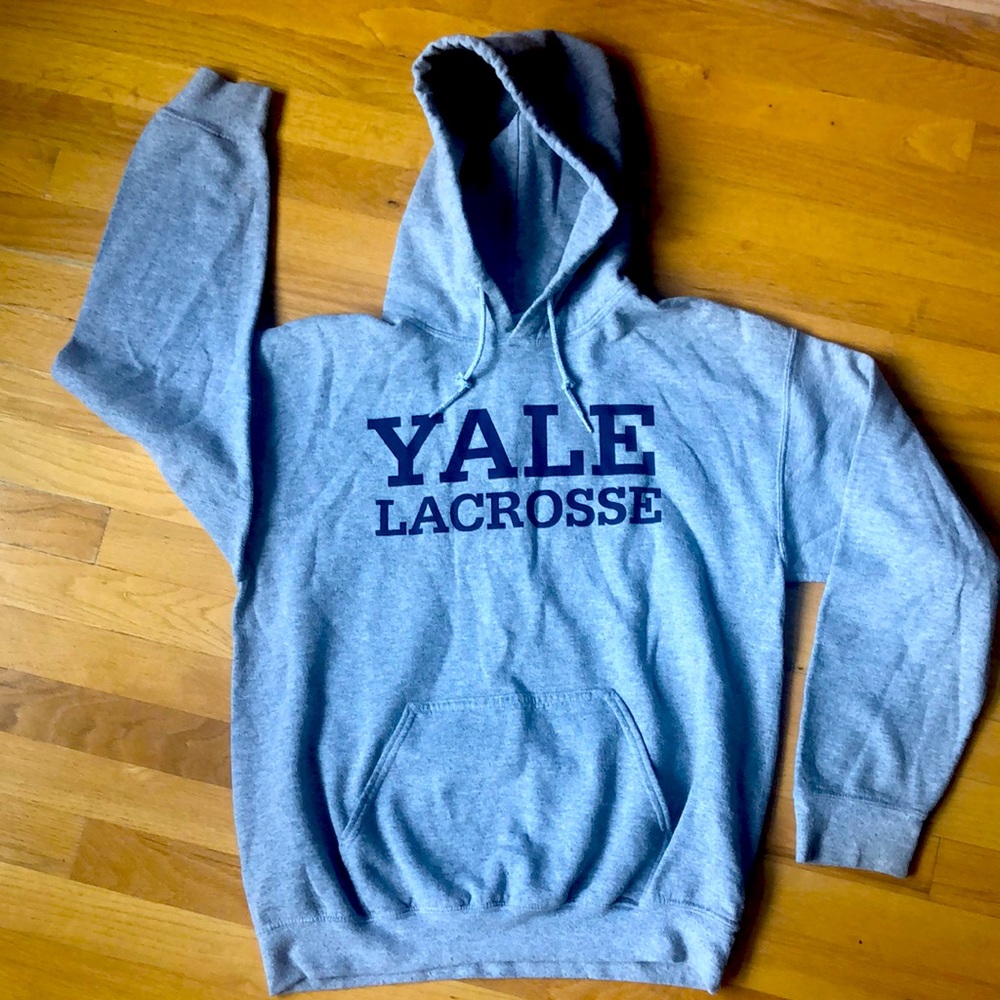 Yale University Lacrosse Hooded Sweatshirt - Grey - Size Medium